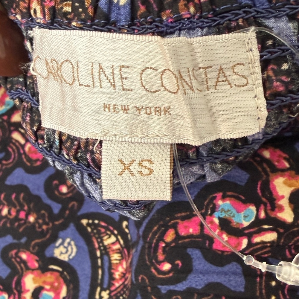 Caroline Constas Navy Pansy Print Smocked Sleeveless Maxi Dress Size XS NWOT - Picture 7 of 10
